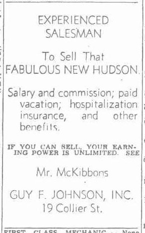 Guy F Johnson Hudson Ad 1951